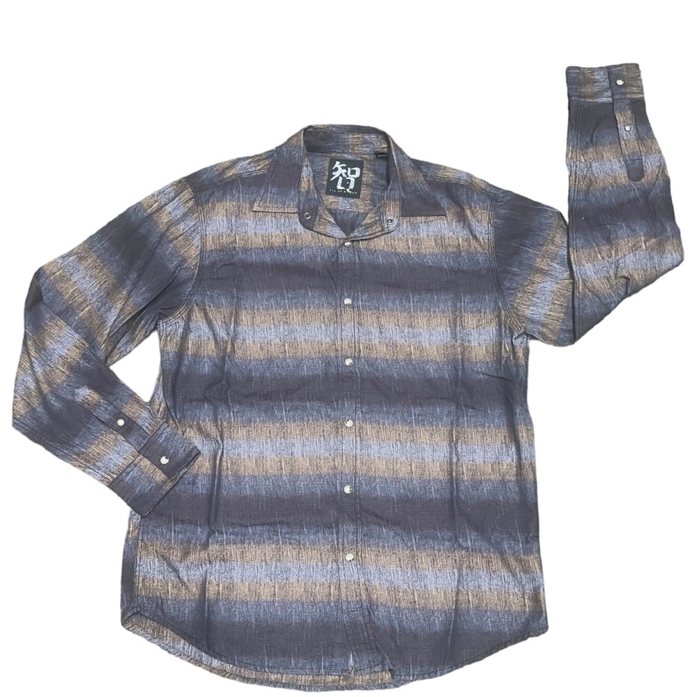 Men’s Age of Wisdom Long Sleeve Snap Button Shirt Blue, Black & Brown Size L